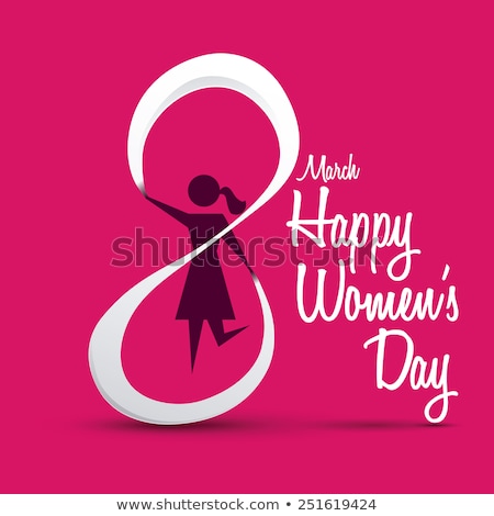 Stockfoto: 8 March Womens Day Poster With Happy Girl Greeting