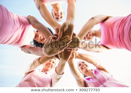 Stockfoto: Breast Cancer Awareness Women Putting Hands Together