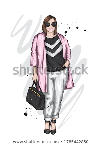 Stock fotó: Plus Size Shopping Woman In City Vector Illustration