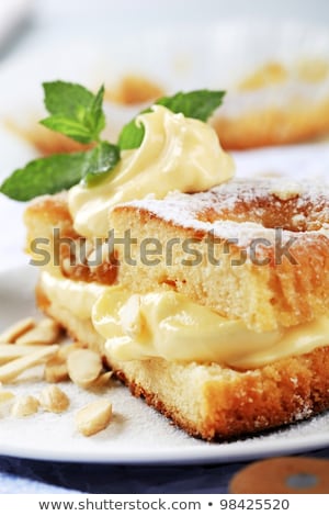 Stockfoto: Apricot Sponge Cake With Pudding Cream