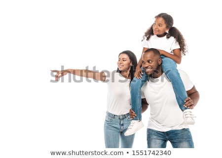 Stok fotoğraf: Three Happy Women In Jeans Clothes Pointing Fingers