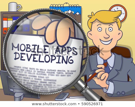 Foto stock: Mobile Seo Through Magnifier Doodle Concept