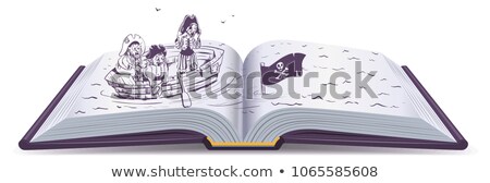 Stock foto: Pirates In Boat Sinking Ship Open Book Of Adventure