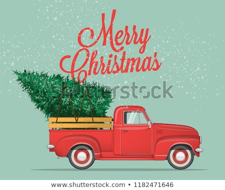 Stock photo: Vector Red Car With Christmas Tree