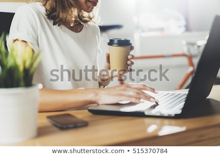 Stock fotó: Businesswoman With Tablet Pc And Coffee At Office