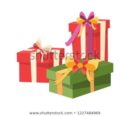 Stockfoto: Gift Boxes Decorated By Flower Shape Bow Packages