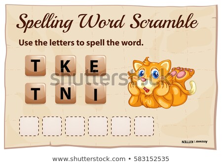 Foto stock: Spelling Word Scramble Game Template With Kitten