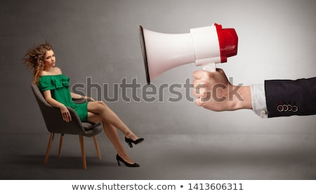 Stock fotó: Elegant Model Sitting Opposite With A Big Loudspeaker