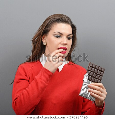 Stok fotoğraf: Beautiful Girl With A Chocolate Craving Close Up Portrait