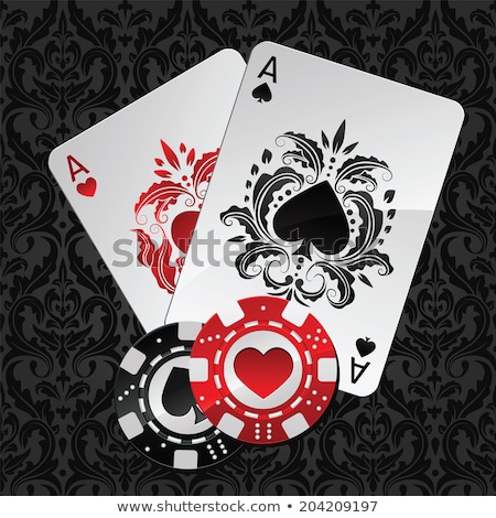 Zdjęcia stock: Red Seamless Poker Background With Dark Red Damask Pattern And Cards Symbols