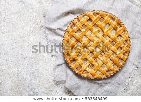 Сток-фото: Slice Of Apple Tart On A White Plate Traditional Holiday Dessert Wooden Rustic Background