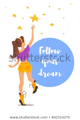 Foto d'archivio: Vector Flat Style Illustration Of Girl Trying To Reach The Star