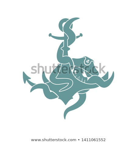 Foto stock: Pirate Octopus And Anchor Filibuster Devilfish And Ship Armatur