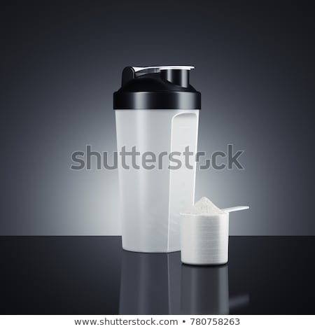 Stockfoto: Shaker With Protein Cup Isolated On Dark Background 3d Rendering