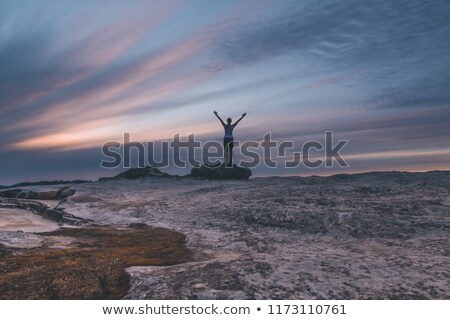 Сток-фото: Female Arms Outstretched To The Sky At Lincolns Rock Blue Mountains