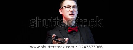 Сток-фото: Portrait Of Confident Handsome Ambitious Happy Elegant Responsible Businessman Offering Mobile Phone