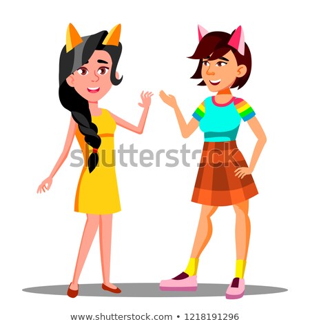 Stock photo: Cute Teen Girls With Cat Ears On Head Vector Isolated Illustration