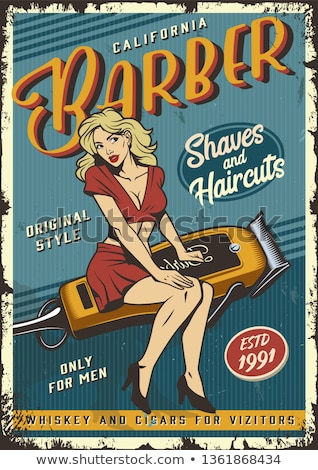 Stock photo: Hair Styling Poster Woman Sitting And Hairdresser