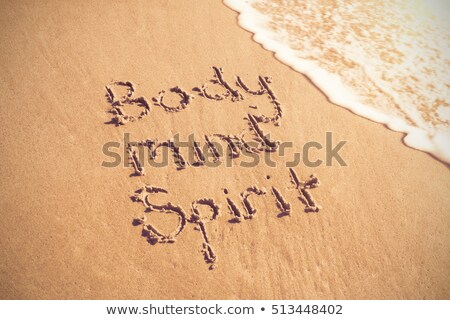 Zdjęcia stock: Peace Of Mind Text On Sandy Beach