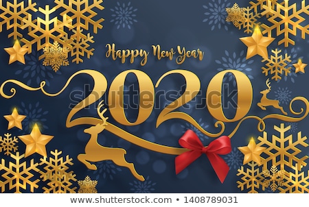 Stockfoto: Happy New Year 2020 Greeting Card With Christmas Balls On A Red