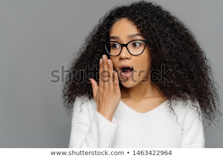 Foto stock: Omg No Way Scared Emotional Young Dark Skinned Woman Covers Opened Mouth Feels Impressed Has Cur