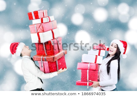 Zdjęcia stock: Christmas Woman Carrying Gift Pile