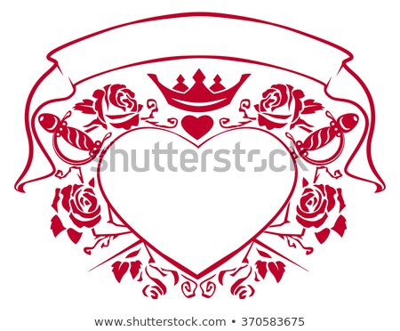 Сток-фото: Emblem Of Love - Shape Heart Dagger Crown Ribbon And Roses