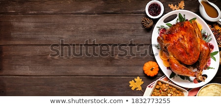 Stok fotoğraf: Autumn Table Place Setting Top View Copy Space