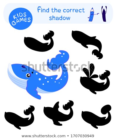 Stockfoto: Cute Blue Whale Shadow Puzzle For Kids