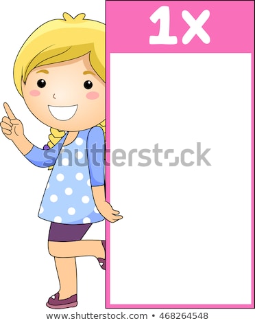 Foto stock: Kid Girl Multiplication Table Flash Card One