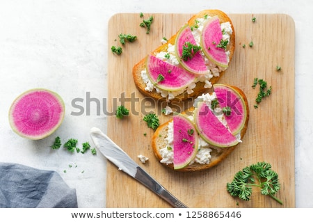 [[stock_photo]]: Healthy Breakfast Toasts From Sliced Watermelon Radish