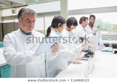 Stock foto: Mature Clinical Researcher Using Microscope