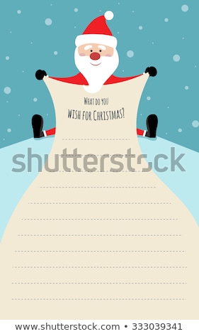 ストックフォト: Christmas Wish List Santa Claus Character Holding Big Arch Of Paper Template For Christmas Wishes