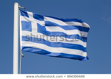 ストックフォト: Greek Flag And Blue Sky Travel And Politics