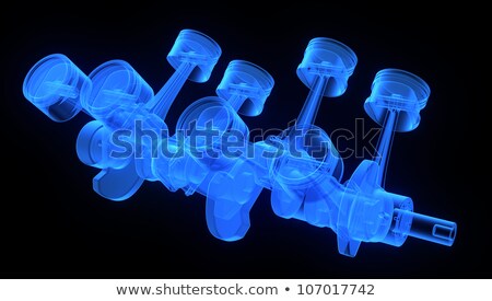 Stock fotó: V8 Engine Pistons On A Crankshaft Blue X Ray Version