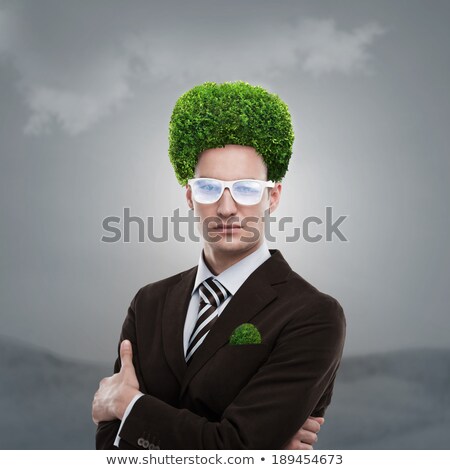 Foto stock: Man Greenery Head Loving Nature Care Ecology