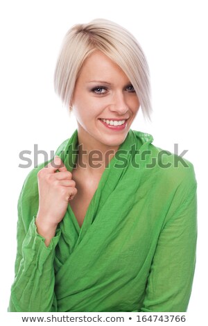 Stock fotó: Seductive Blond Woman In White Looking At Camera