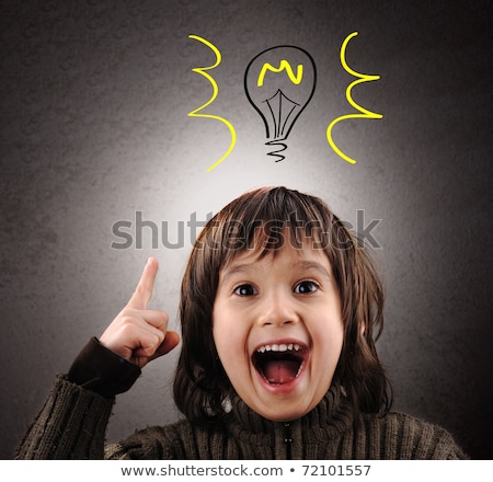 Imagine de stoc: Exellent Idea Kid With Illustrated Bulb Above His Head