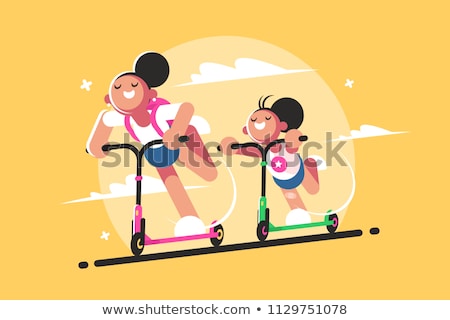Foto stock: Woman Riding Kick Scooter Vector Illustration