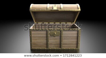 Stok fotoğraf: Dark Wood Treasure Chest With Open Lid On Black Background