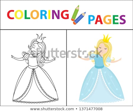 Stock fotó: Coloring Book Page Sketch Outline And Color Version Coloring For Kids Childrens Education Vector