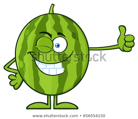 Winking Green Watermelon Fresh Fruit Cartoon Mascot Character Giving A Thumb Up Stock foto © HitToon