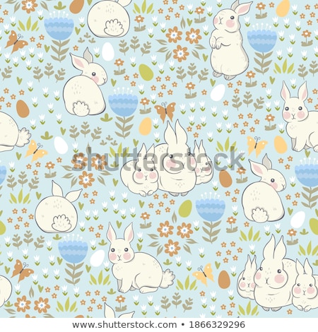 ストックフォト: Hare Rabbit With Flowers And Leaves