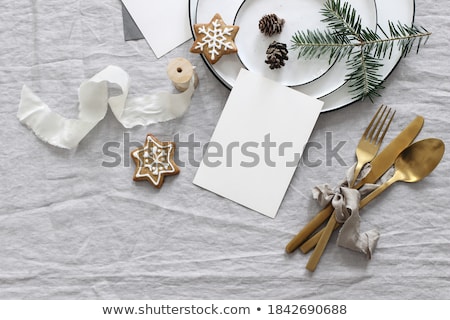 Stok fotoğraf: Christmas Flat Lay Scene With Golden Decorations