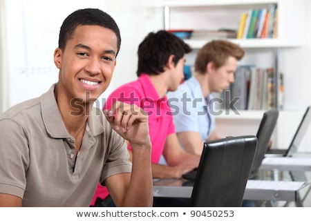 Stockfoto: Afro American Student Working On His Laptop