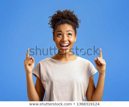 Stok fotoğraf: Positive Girl With Blue Hair Looks Up