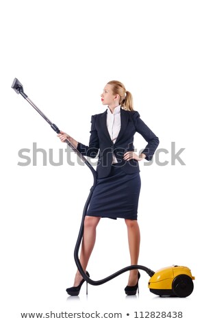 Foto stock: Businesswoman With Vacuum Cleaner On White