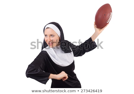 Stock photo: Pretty Nun With Rugby Ball Isolated On White