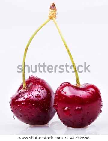 Stock foto: Single Bunch Of Ripe Cherries On A White Background Three Cherries Isolated