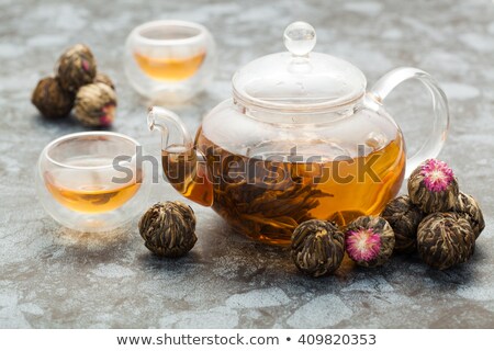 Foto stock: Traditional Asian Floral Tea In A Glass Teapot